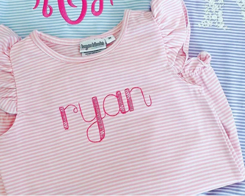 - Pre- Order - Embroidery Stripe Flutter Bubble