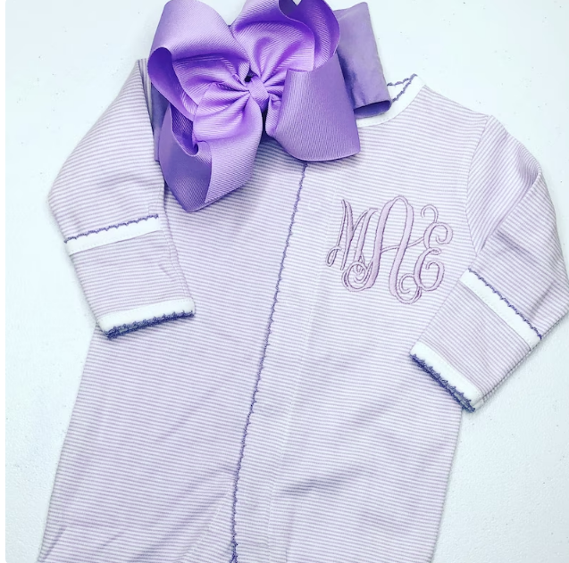 Sketch Monogram Baby Lilac Stripe Footie