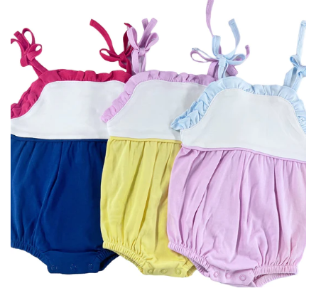 Sketch Monogram Girl Tie Sunsuit Bubble - Pink/Blue
