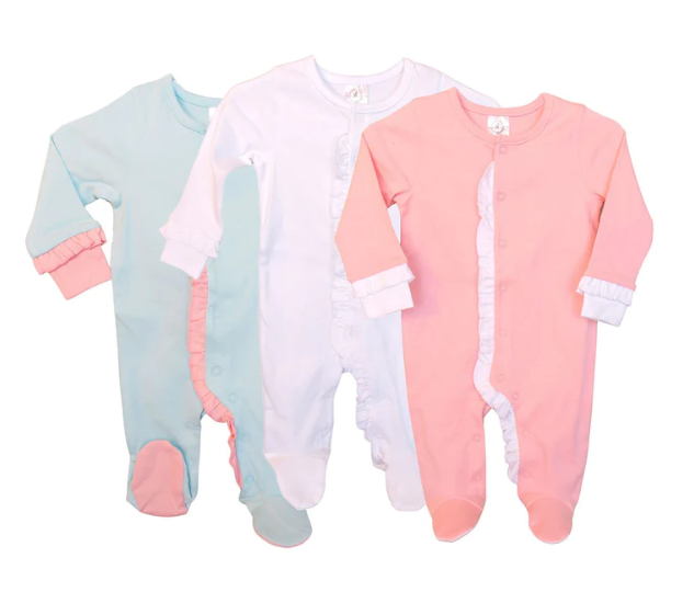 Sketch Monogram Baby White / White Ruffle Footie