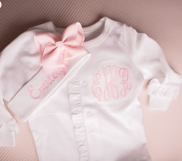 Sketch Monogram Baby White / White Ruffle Footie