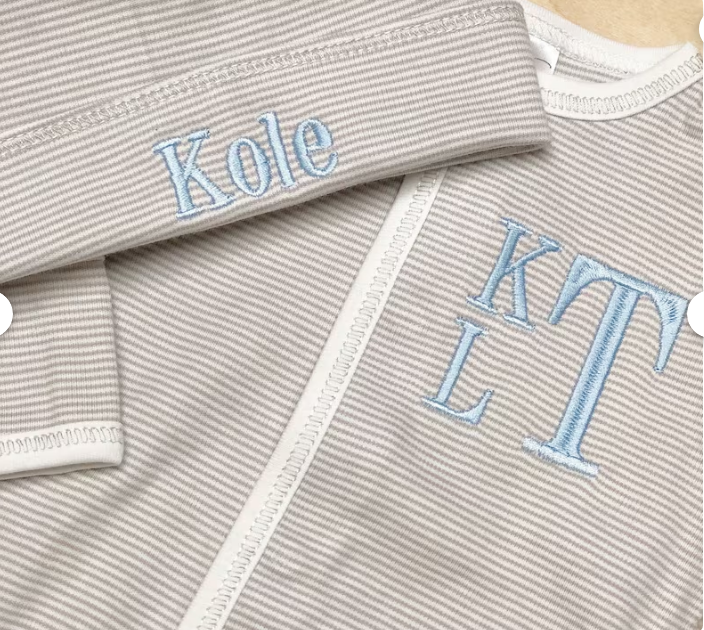 Sketch Monogram Baby Silver Stripe Footie