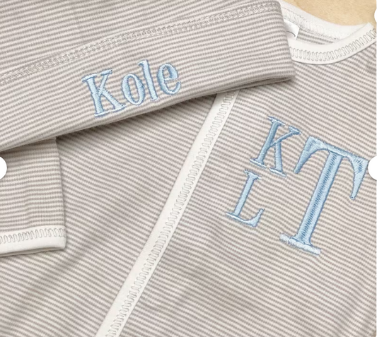 Sketch Monogram Baby Silver Stripe Footie