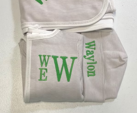 Sketch Monogram Baby Silver Stripe Footie