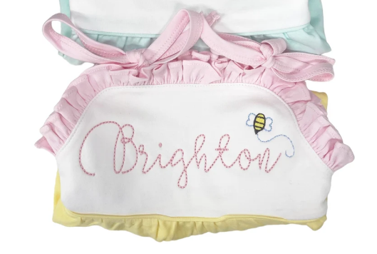 Sketch Monogram Girl Tie Sunsuit Bubble - Yellow/Pink
