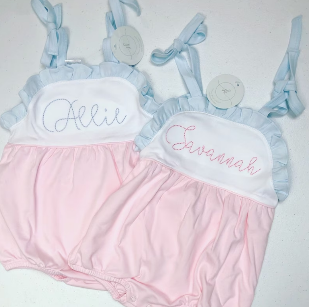 Sketch Monogram Girl Tie Sunsuit Bubble - Pink/Blue