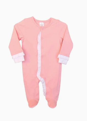 Sketch Monogram Baby Pink / White Ruffle Footie