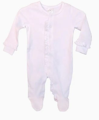 Sketch Monogram Baby White / White Ruffle Footie