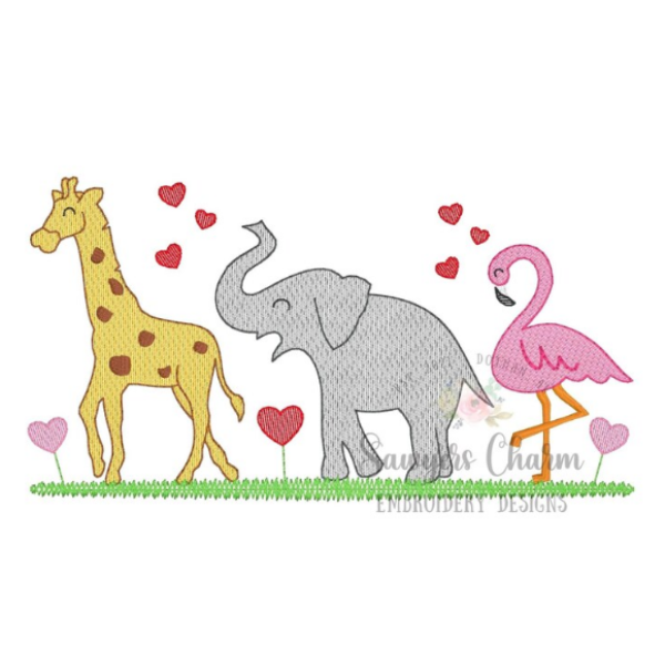 - SAMPLE SALE- Sketch Heart Animal Friends with Bows Design