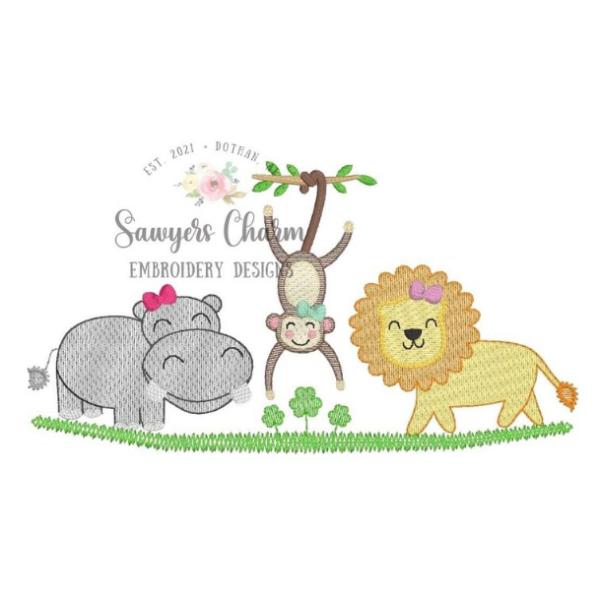 - SAMPLE SALE- Sketch Clover Animal Friends with Bows Design