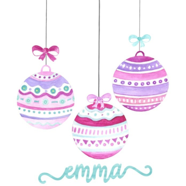 Printed Pink & Purple Ornament Trio Design