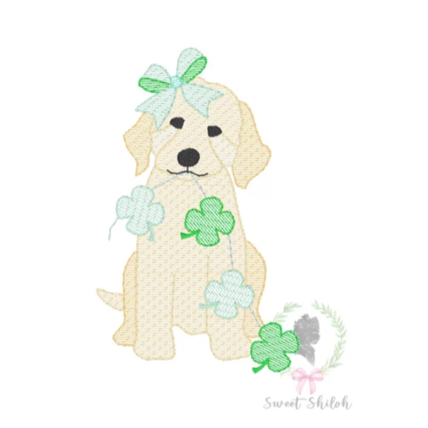 - SAMPLE SALE- Sketch Clover Dog with Bow Design