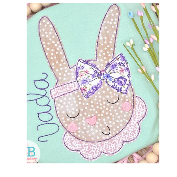 - SAMPLE SALE- Applique Bunny with Head Bow Design