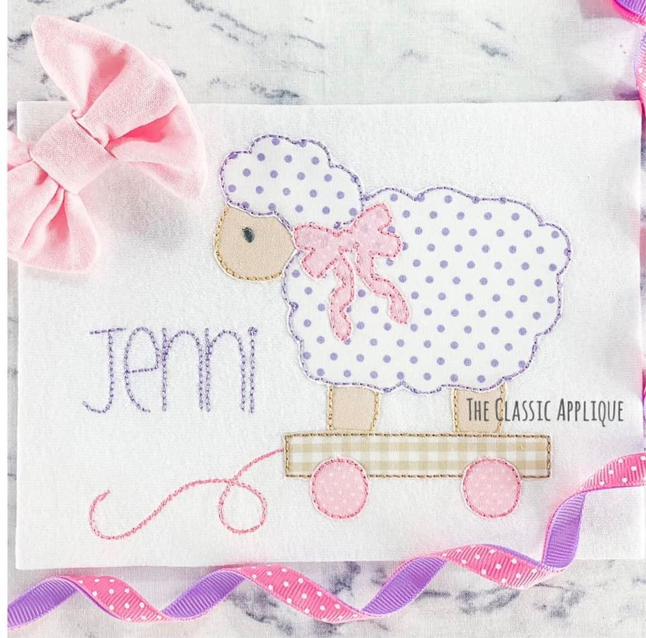 - SAMPLE SALE- Applique Lamb Pull Toy Design