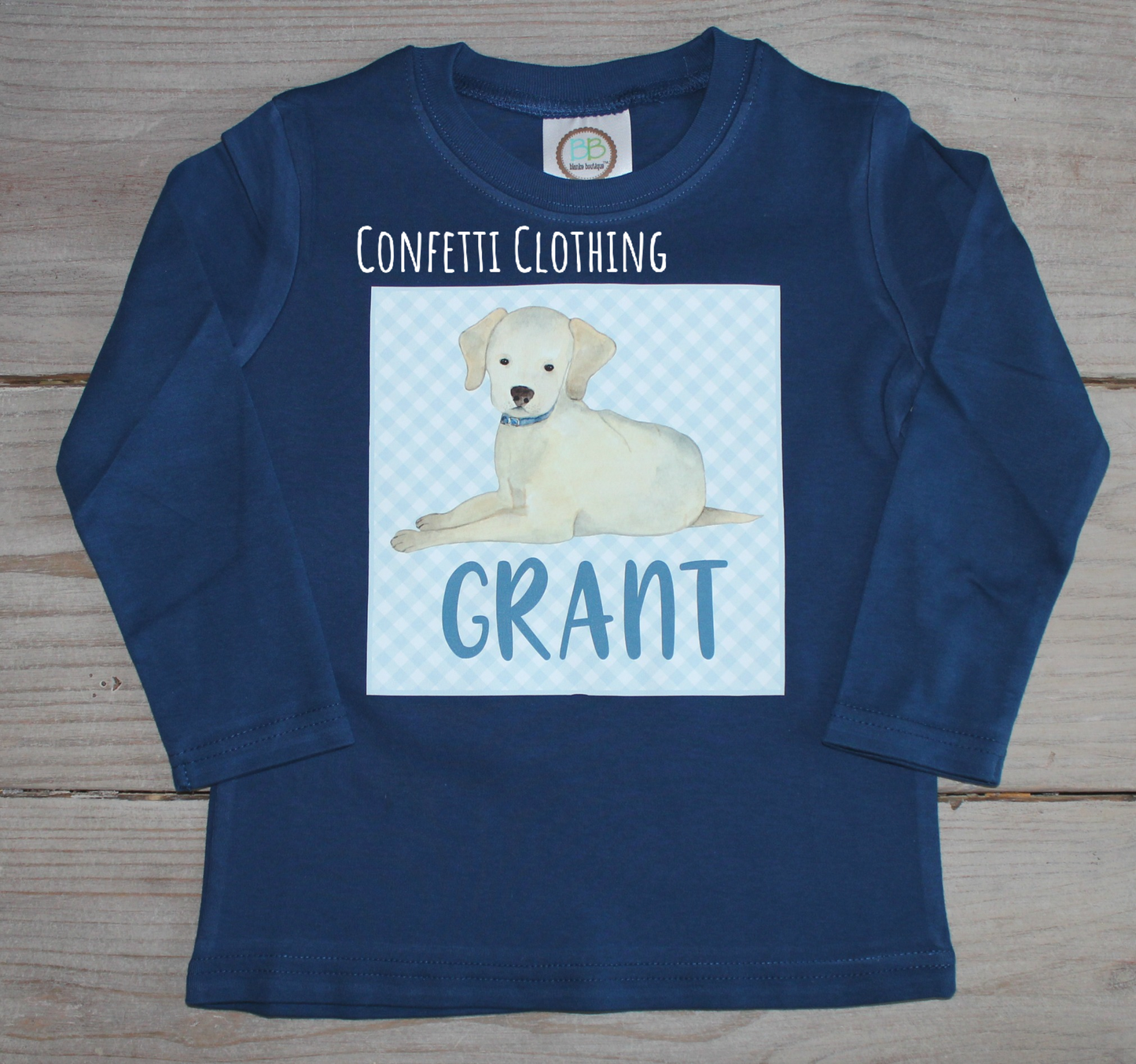 Printed Puppy Dog on Gingham on Navy Design