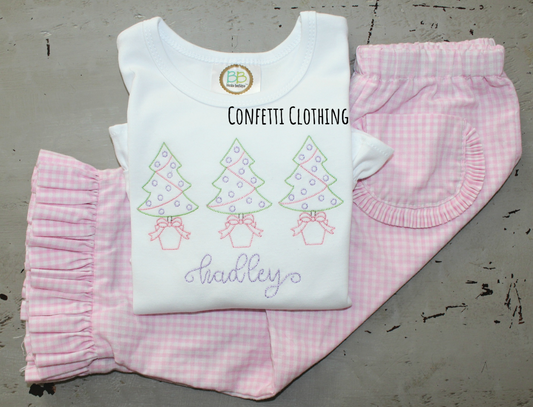 Sketch Girls Christmas Tree with Bow Shirt & Matching Bottoms