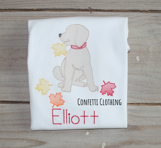 Sketch Boys Tan Lab Pup with Leaves Design