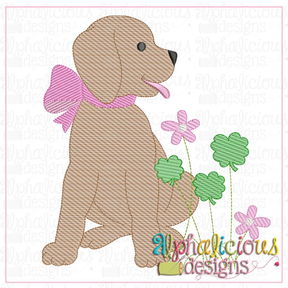 - SAMPLE SALE- Sketch Clover Dog with Bow Design