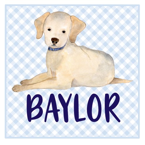 Printed Puppy Dog on Gingham on Navy Design