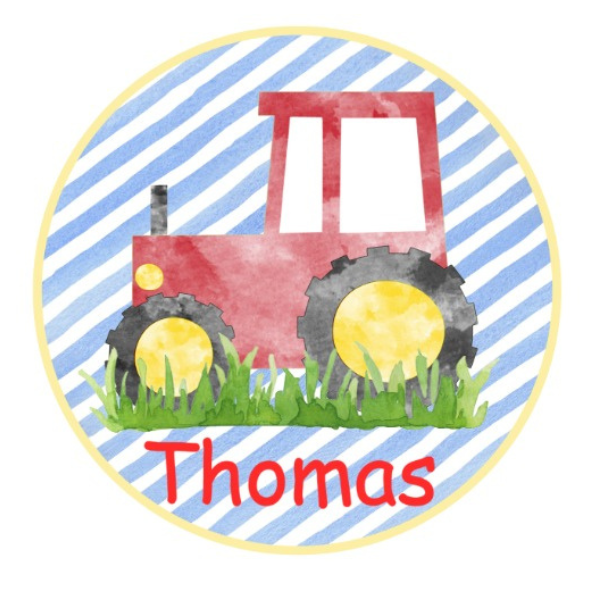 Printed Farm Tractor on Stripes on Red Design