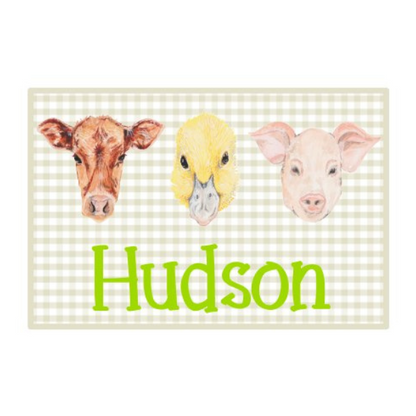 Printed Farm Animals on Gingham on Lime Green Design