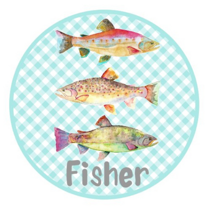 Printed Fish Trio on Gingham on Gray Design
