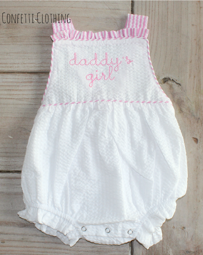 Personalized Daddy's Girl Ruffle Seersucker Tie Sunsuit