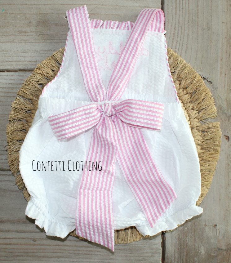 Personalized Daddy's Girl Ruffle Seersucker Tie Sunsuit