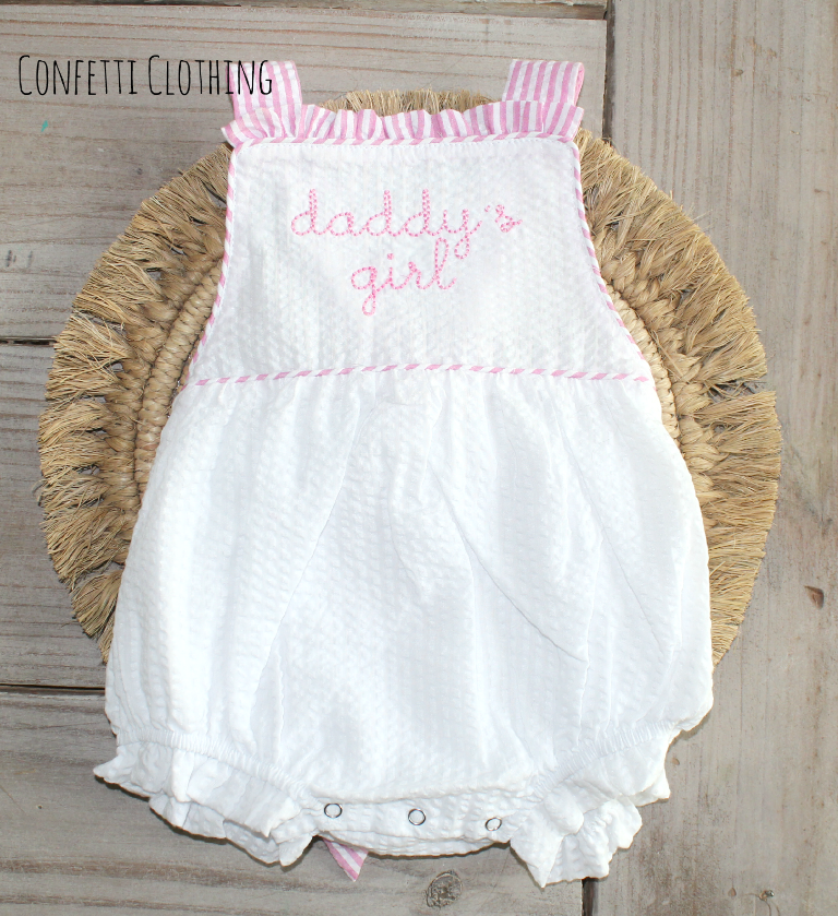 Personalized Daddy's Girl Ruffle Seersucker Tie Sunsuit