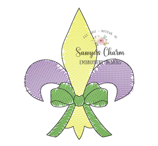 - SAMPLE SALE- Sketch Fleur De Lis with Bow Design