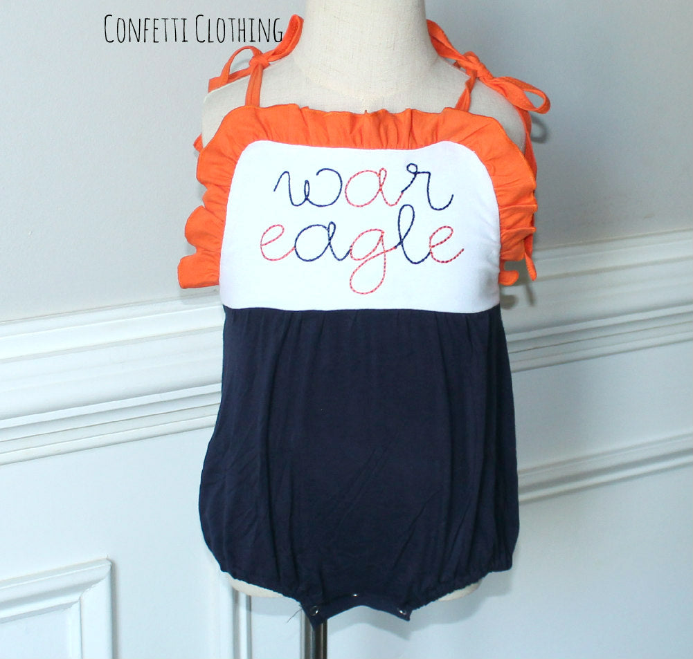 Sketch Monogram Girl Tie Sunsuit Bubble - Navy/Orange