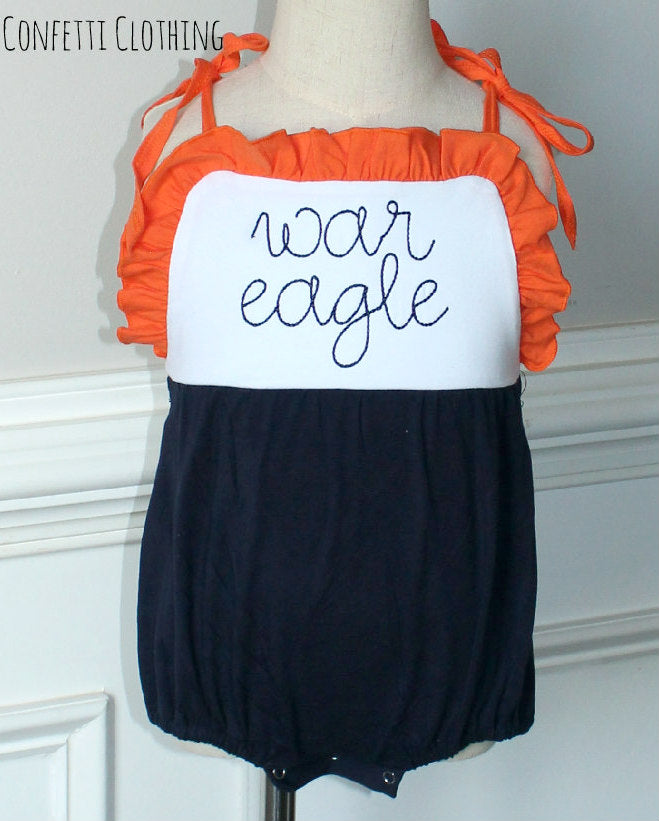 Sketch Monogram Girl Tie Sunsuit Bubble - Navy/Orange