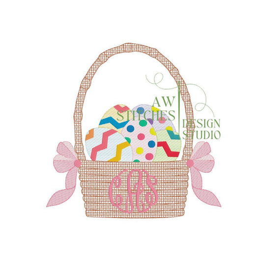 - SAMPLE SALE- Sketch Easter Basket with Bows Design