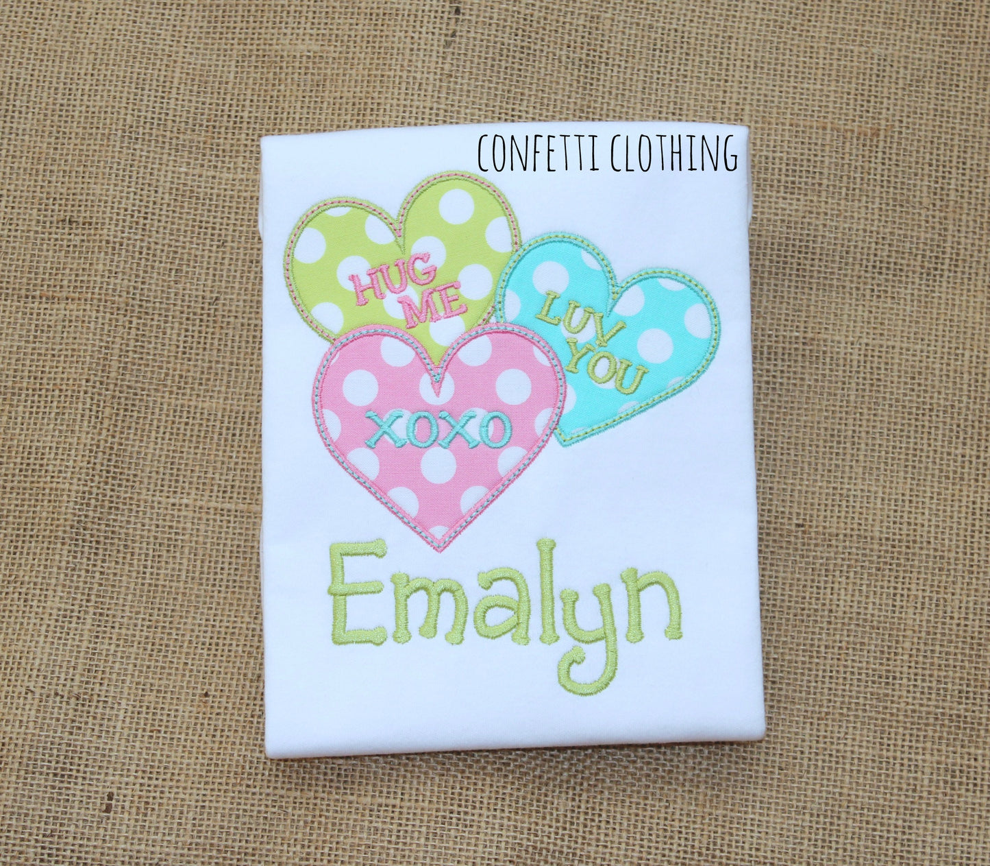 Applique Girls Conversation Hearts Design