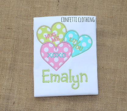 Applique Girls Conversation Hearts Design