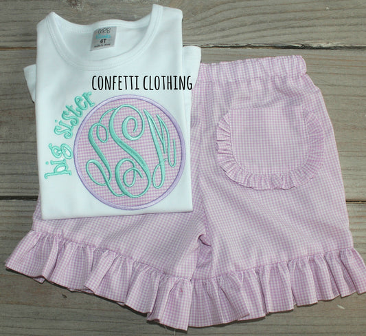 Applique Girls Big Sister Lilac & Mint Shirt & Matching Bottoms