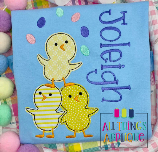- SAMPLE SALE- Applique Chicks Juggling Design
