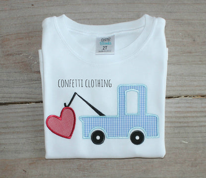 Applique Boys Tow Truck with Heart Design