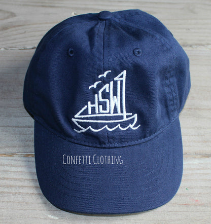 Sketch Sailboat Monogram Baseball Hat