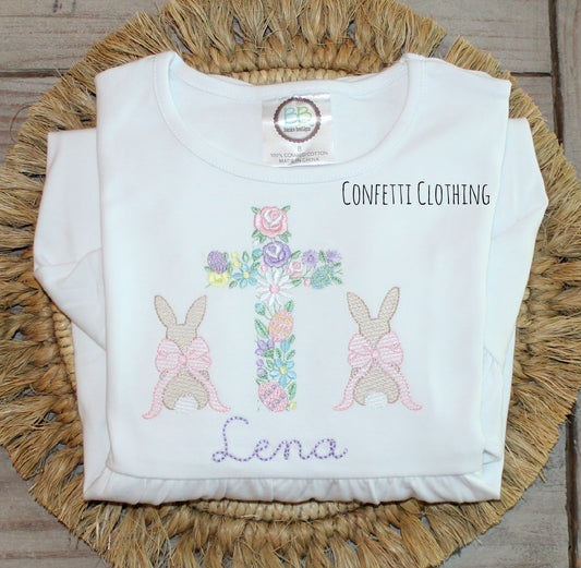Sketch Girls Cross with Bunnies Design