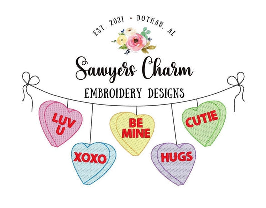 - SAMPLE SALE- Sketch Conversation Hearts with Bow Design