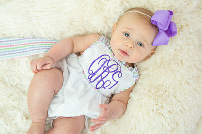 Personalized Daddy's Girl Ruffle Seersucker Tie Sunsuit