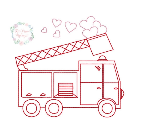 - SAMPLE SALE- Sketch Firetruck with Hearts Design