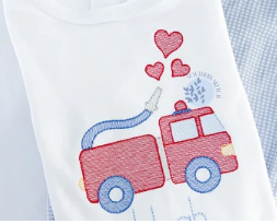 - SAMPLE SALE- Sketch Firetruck with Hearts Design