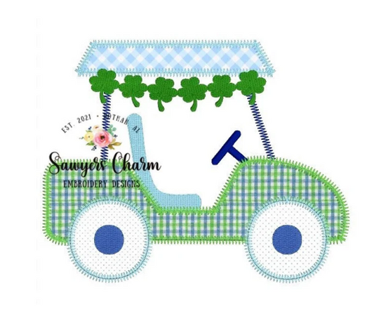 - SAMPLE SALE- Applique Clover Golf Cart Design