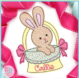 - SAMPLE SALE- Applique Bunny in Basket Bow Design