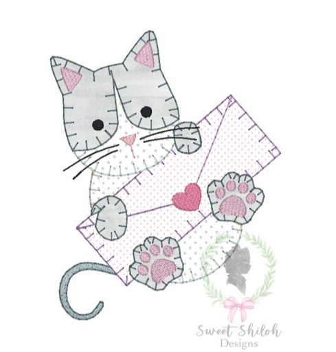 - SAMPLE SALE- Applique Cat with Love Note Design