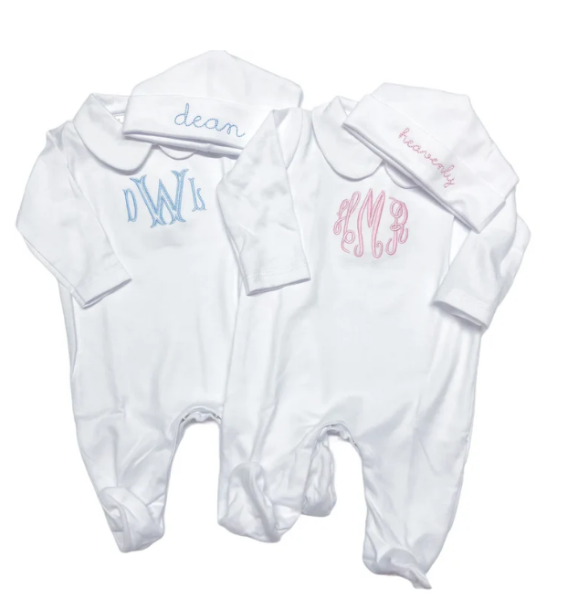 Sketch Monogram Baby Collar Footie