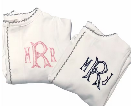 Sketch Monogram Baby White with Gray Footie