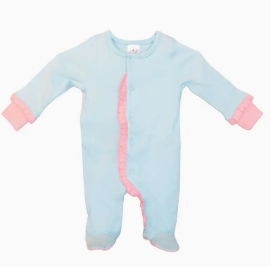 Sketch Monogram Baby Mint / Pink Ruffle Footie